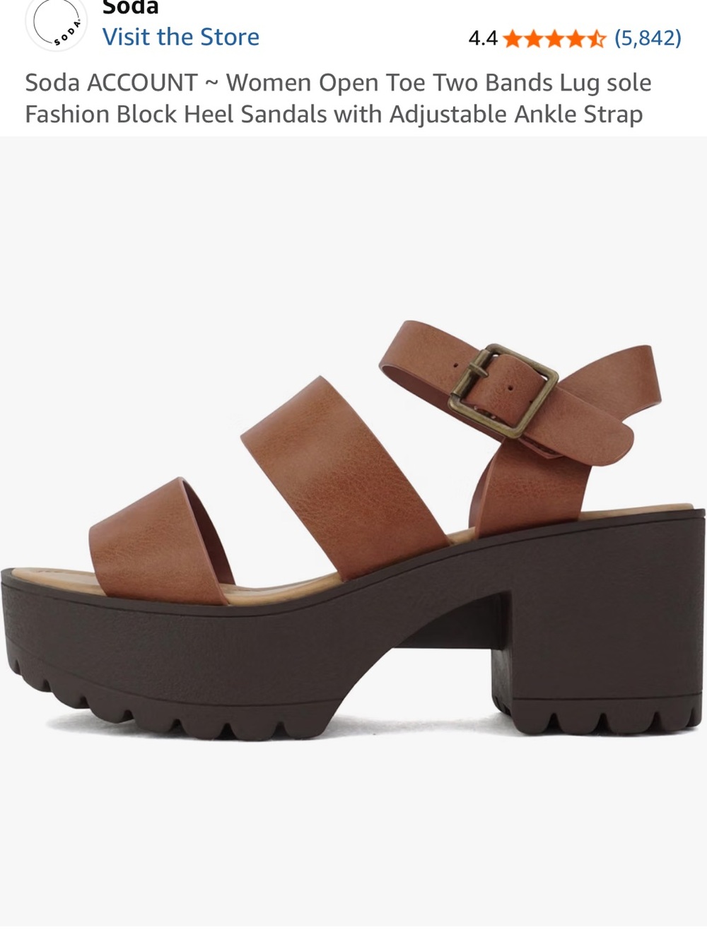 Soda Brown Two-Band Lug Platform Sandals with Adjustable Ankle Strap NWOT
